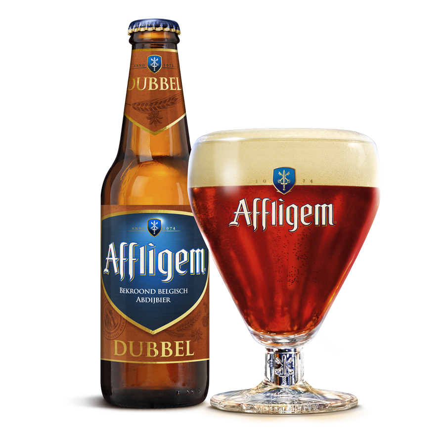 Affligem Dubbel fles en glas